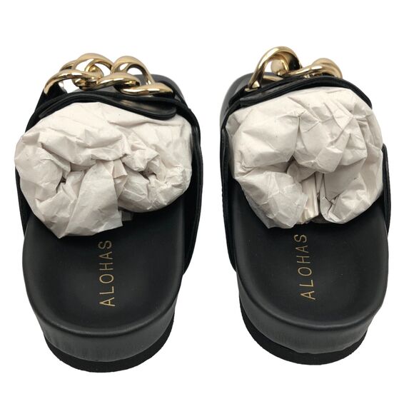 NEW Alohas Fireplace Chain Link Black Leather Clogs Mules Slide Sandals 35 US 5 - Picture 5 of 9